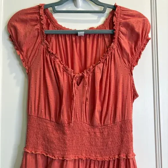 Old Navy Size Small TALL Waist-Defined Puff-Sleeve Clip-Dot Midi Dress - Picture 3 of 6